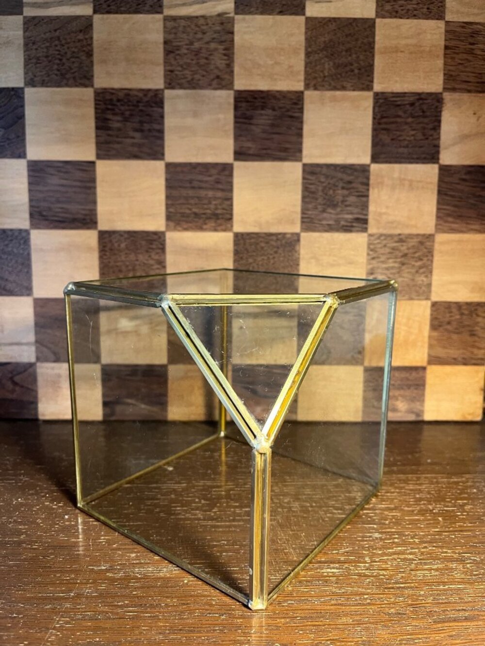 Geometric Glass and Metal Terrarium, scratch in glass
